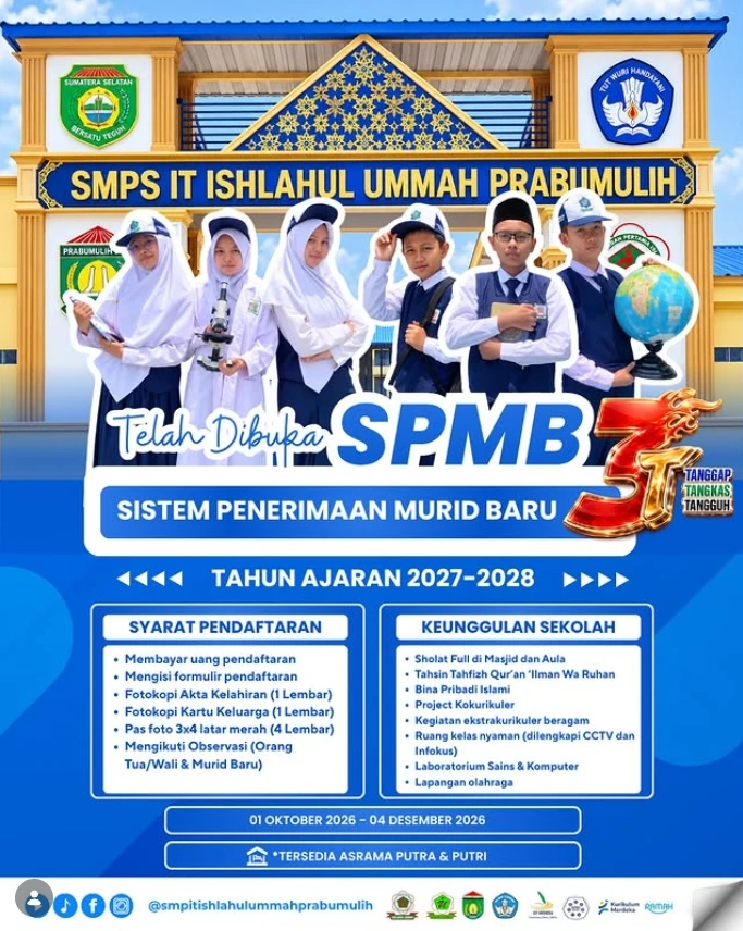 Flyer SPMB Gelombang Exclusive & Class Meeting Semester Genap SMP IT Ishlahul Ummah Prabumulih